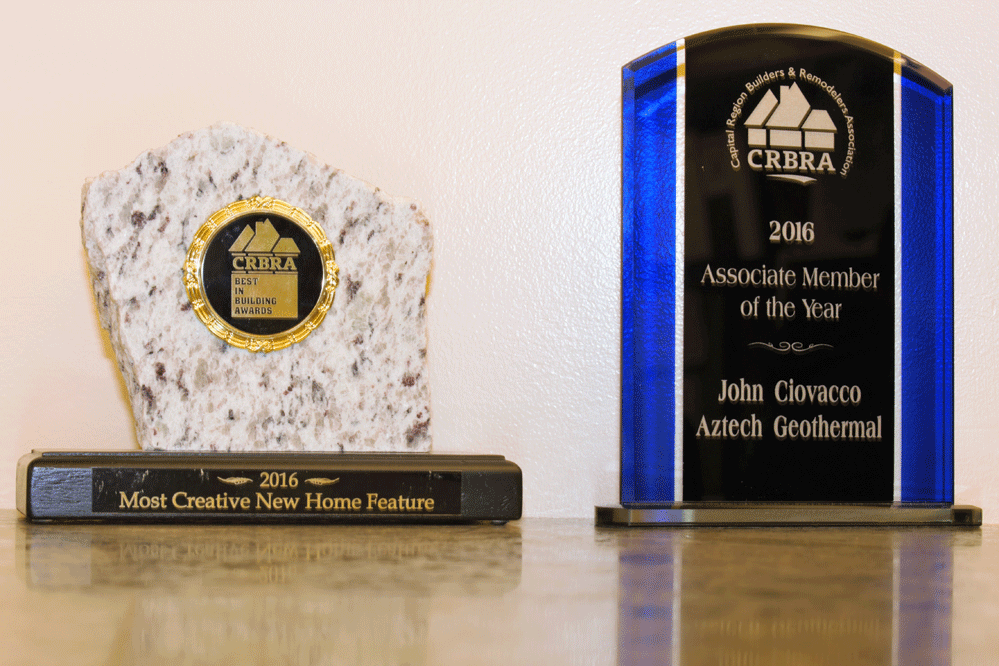 Aztech Geothermal's honors for Most Creative New Home Feature and John Ciovacco as Associate Member of the Year at the CRBRA 2016 Best of Building Awards